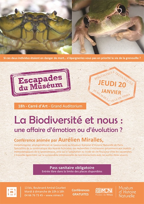 Affiche Conférence Muséum Nîmes, La biodiversité et nous par Aurélien Miralles