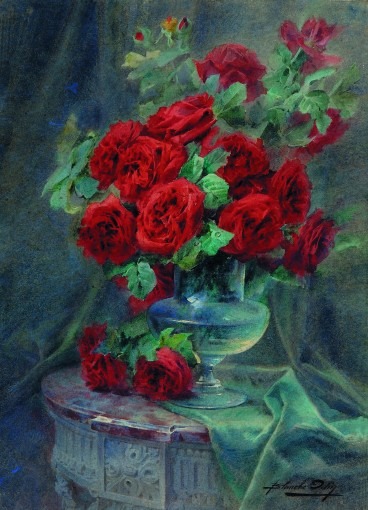 Vases de roses rouges sur une table