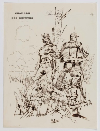 Croquis, deux soldats et un arbre