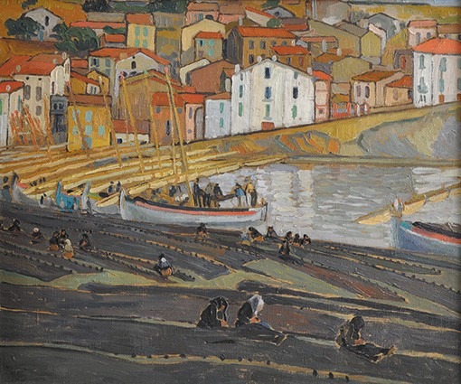 RIVIERE Hélène, Les Remailleuses de filets à Banyuls, Huile sur toile, 1925