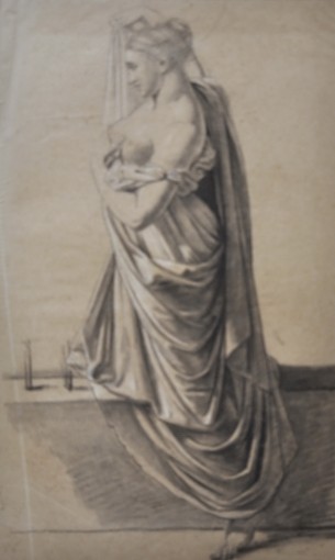 Femme drapée les seins nus Etude pour une Charité romaine